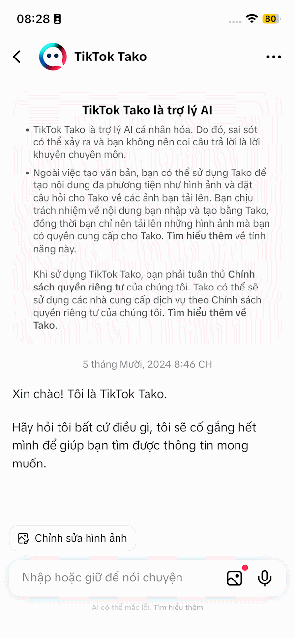 Giao diện trợ lý Tako