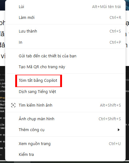 Tóm tắt trang web bằng Copilot