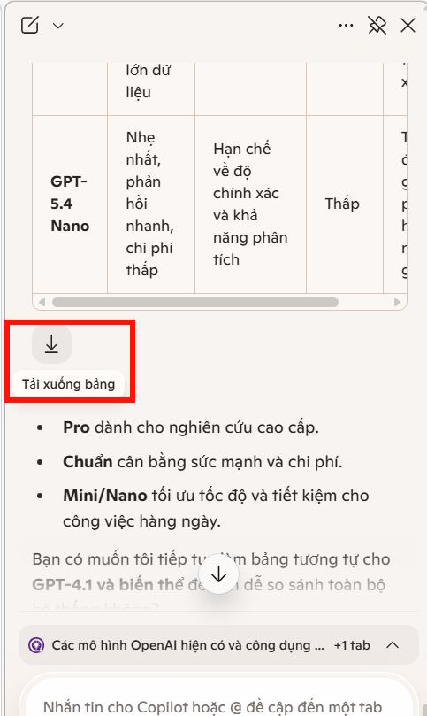 Tải nội dung tóm tắt bằng Copilot