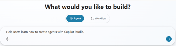 Khu vực nơi bạn có thể mô tả agent của mình trên trang chủ của Copilot Studio