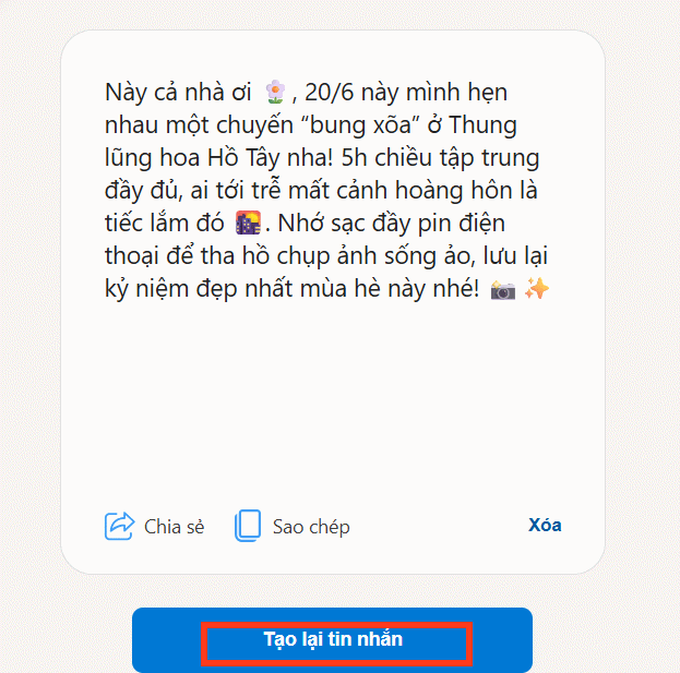 Tạo lại tin nhắn trên Microsoft AI Tools