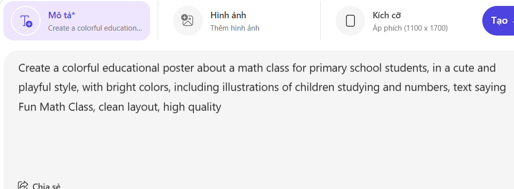 Nhập lệnh tạo poster trên Microsoft Designer