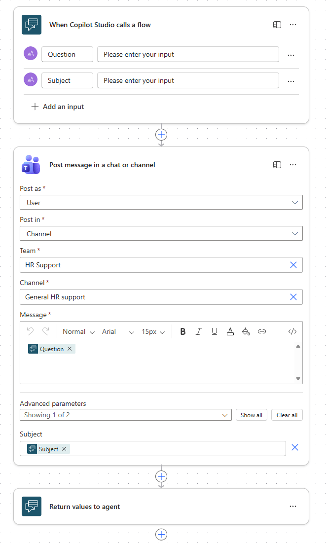 Flow "Post an HR question to an expert" trong Power Automate