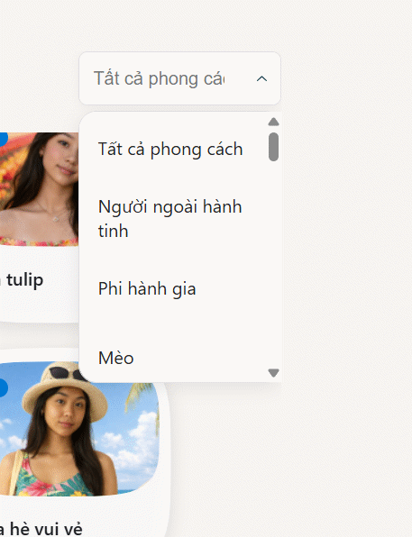 Danh sách trang phục tạo ảnh AI trên Microsoft AI Tools