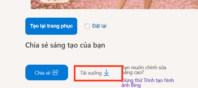 Tải ảnh trang phục tạo trên Microsoft AI Tools