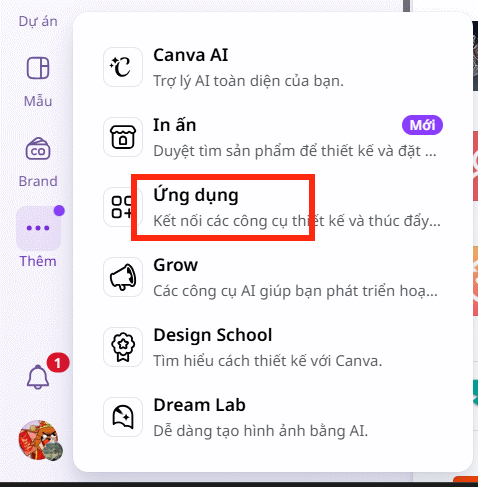 Ứng dụng trên Canva 