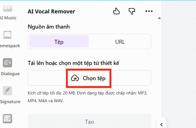Tải file âm thanh lên AI Vocal Remover Canva 