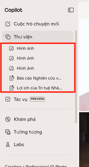Dữ liệu thư viện Copilot