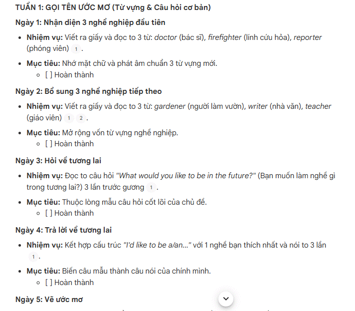 Tạo checklist hành động 30 ngày