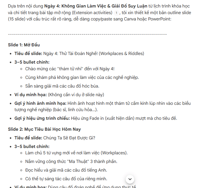 Tạo slide outline cho từng buổi