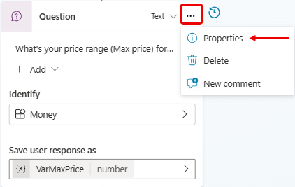 Mở bảng Question properties
