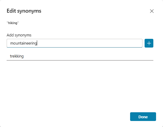 Bảng Edit synonyms