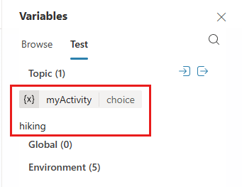 Bảng Variables, với tab Test được chọn.