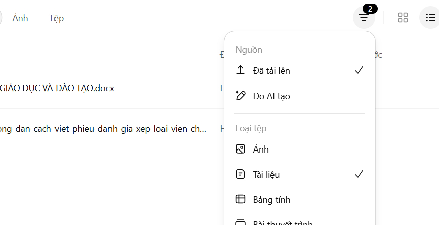 Tìm kiếm tệp trong thư viện ChatGPT
