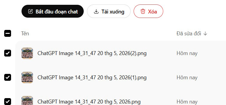 Tùy chọn tệp trong thư viện ChatGPT