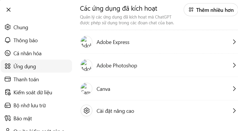 Danh sách ứng dụng kết nối trên ChatGPT