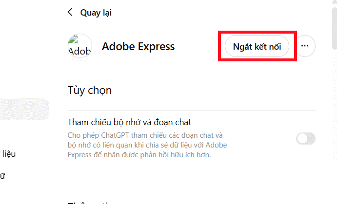 Ngắt kết nối ứng dụng trên ChatGPT