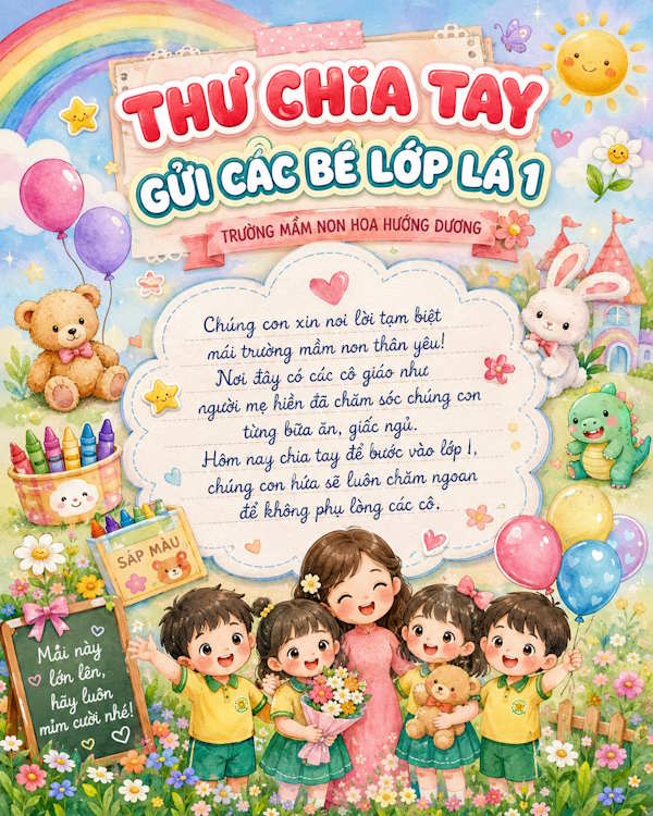 Prompt thư chia tay mẫu giáo phong cách cổ tích dễ thương