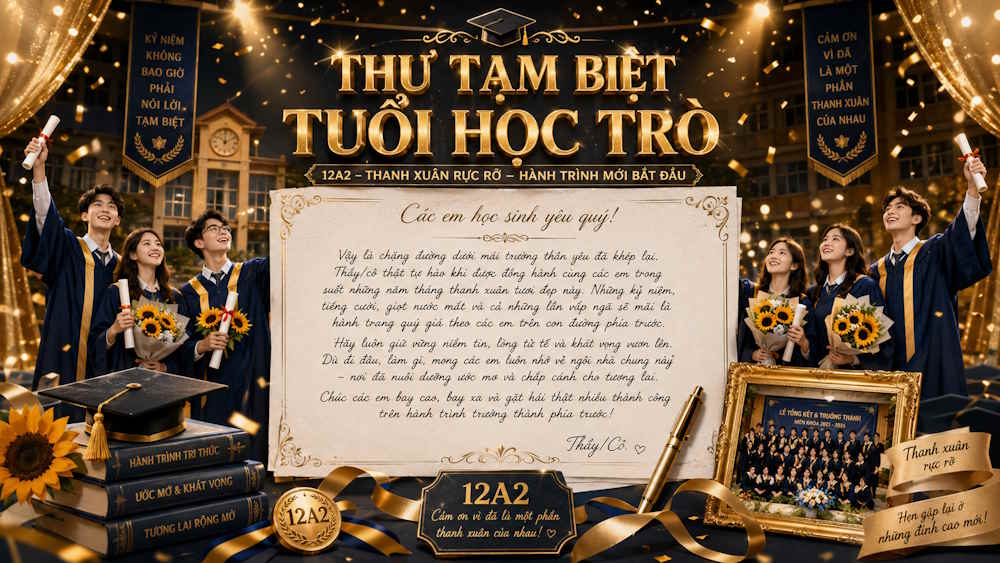 Prompt tạo thư chia tay lớp 12 phong cách lễ tốt nghiệp sang trọng