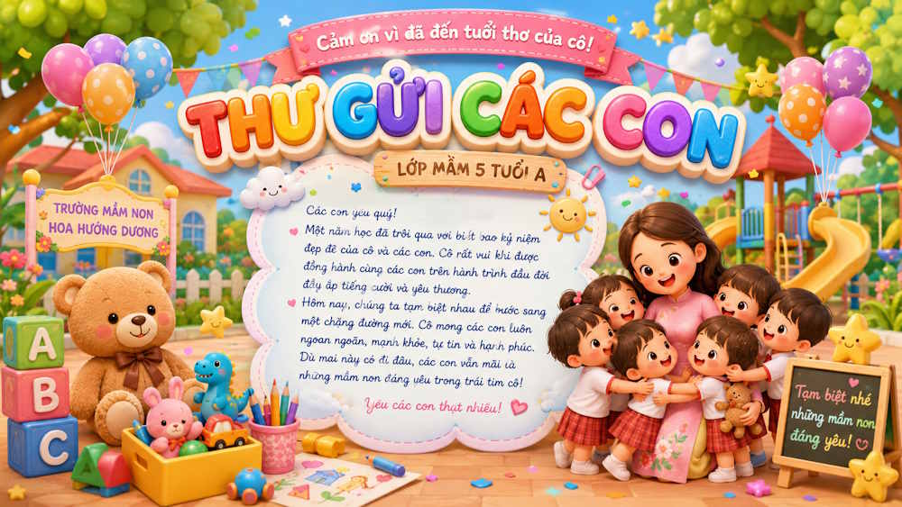 Câu lệnh tạo thư chia tay mẫu giáo phong cách 3D hoạt hình
