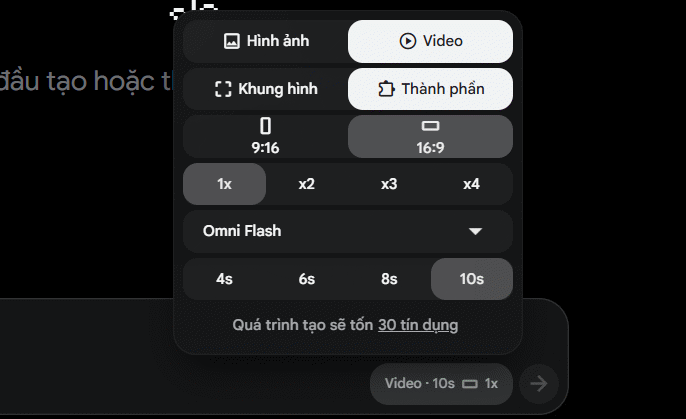 Thiết lập tạo video bằng Omni Flash trên Flow