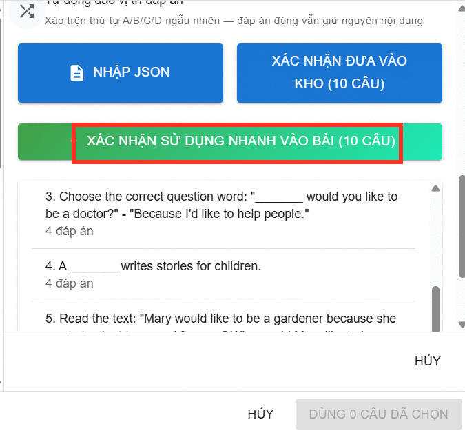 Sử dụng câu hỏi tạo game cuộc đua ngôi sao