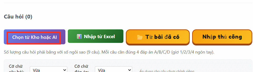 Tạo câu hỏi AI game cuộc đua ngôi sao