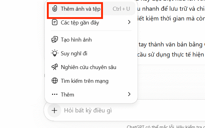 Tải ảnh chữ viết tay lên ChatGPT