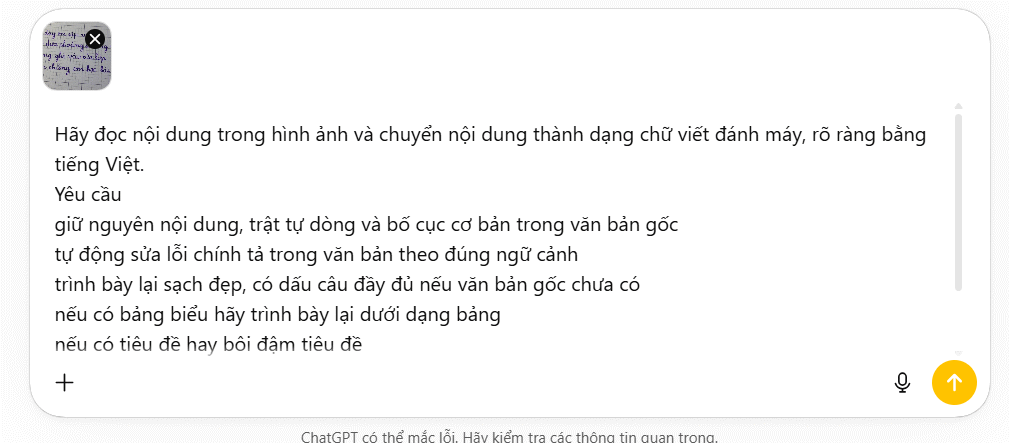 Lệnh xuất chữ viết tay lên ChatGPT