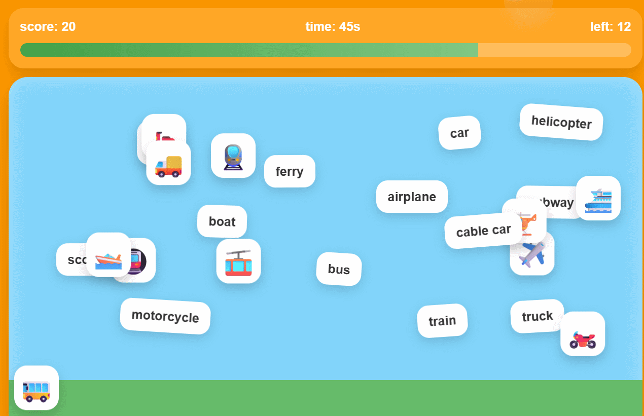 Game nối từ vựng tiếng Anh tạo trên ChatGPT