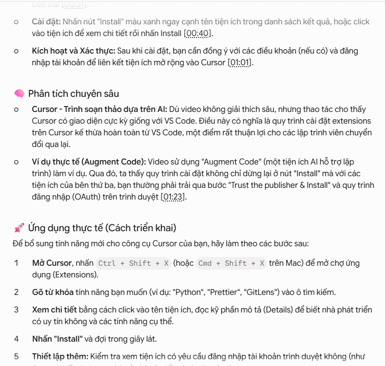 Nội dung phân tích video trên Gemini 
