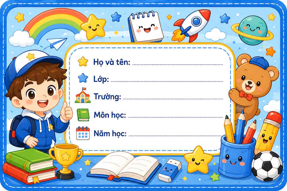 Nhãn vở học sinh dễ thương