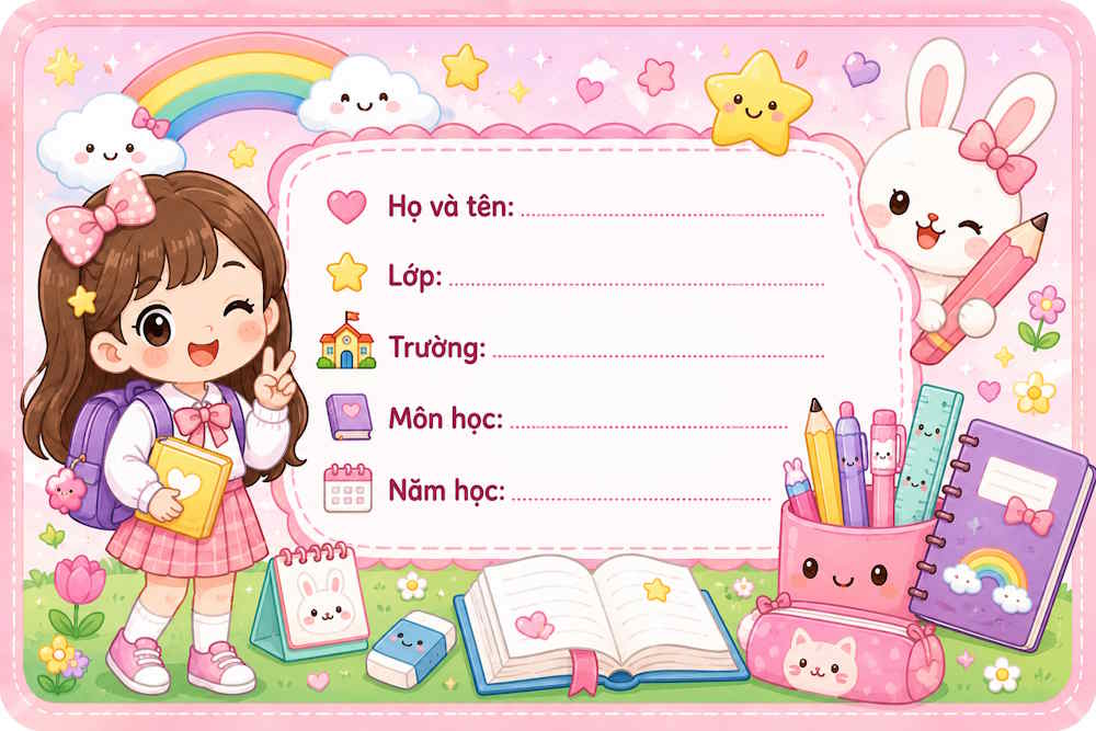 Mẫu nhãn vở cho bé gái