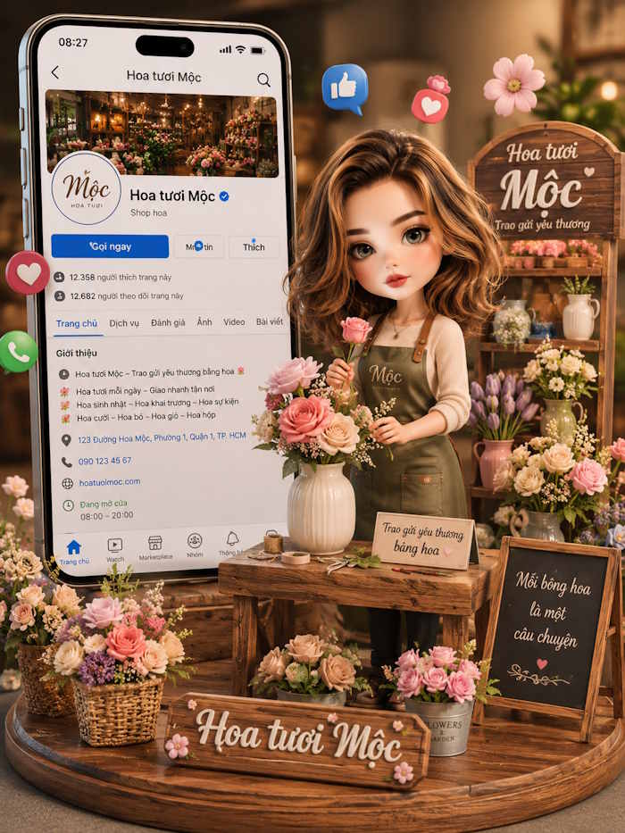 Câu lệnh tạo ảnh chibi 3D fanpage cho nghệ nhân cắm hoa