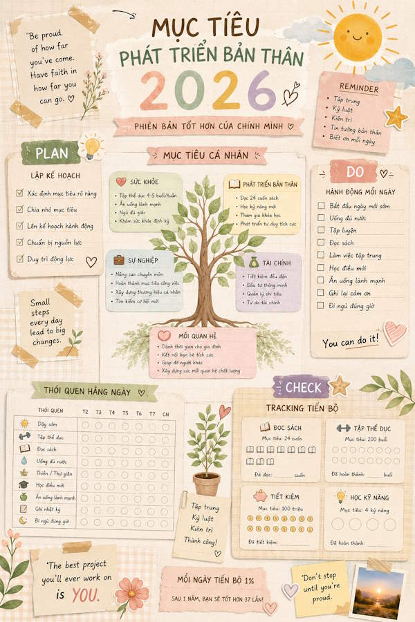 Mục tiêu phong cách Self-Growth Vision Board