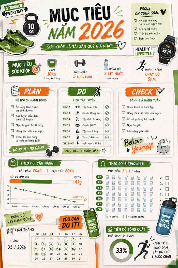 Prompt tạo ảnh mục tiêu phong cách Fitness Journal 