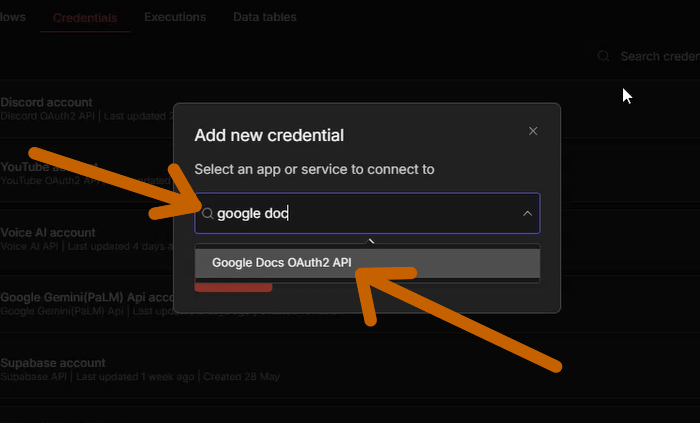 cách thiết lập google docs kết nối với n8n