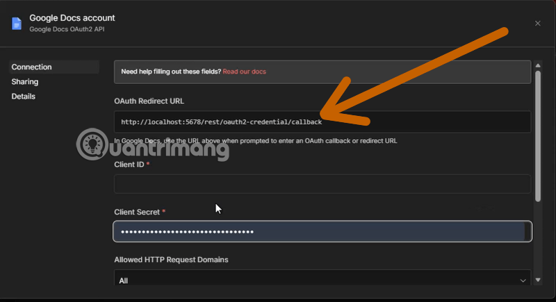 thiết lập google docs n8n