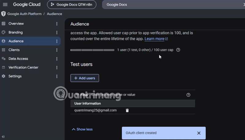 kết nối google docs với n8n