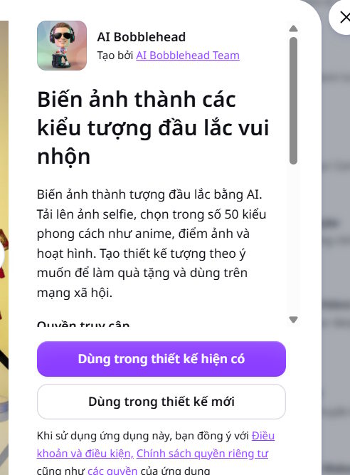 Chọn thiết kế dùng AI Bobblehead trên Canva