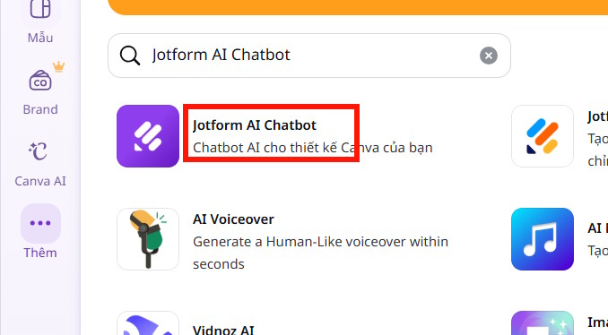 Dùng ứng dụng JotForm AI Chatbot trên Canva