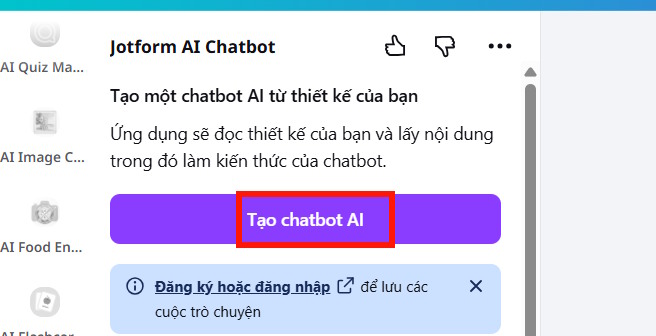 Tạo chatbot bằng JotForm AI Chatbot trên Canva
