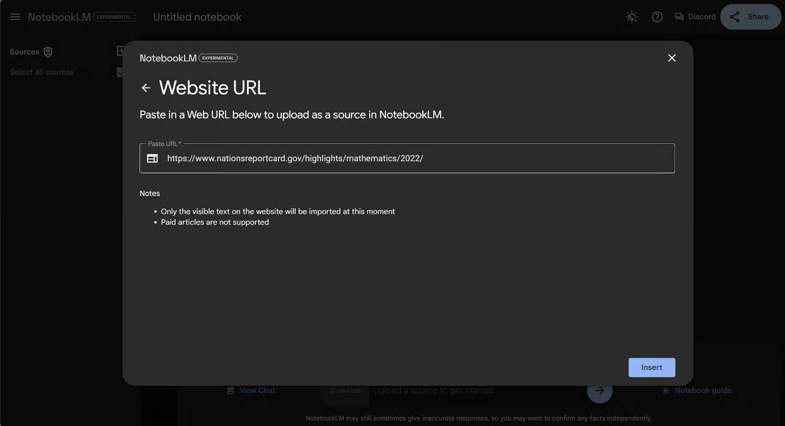 Thêm một nguồn mới bằng cách sử dụng chức năng URL trang web.