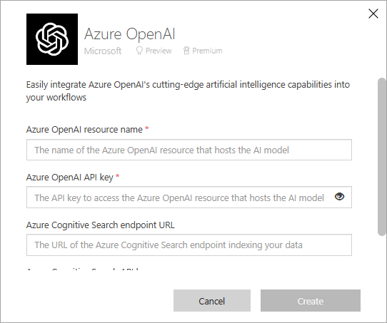 Hộp thoại thuộc tính kết nối cho Azure OpenAI Deployment của bạn.