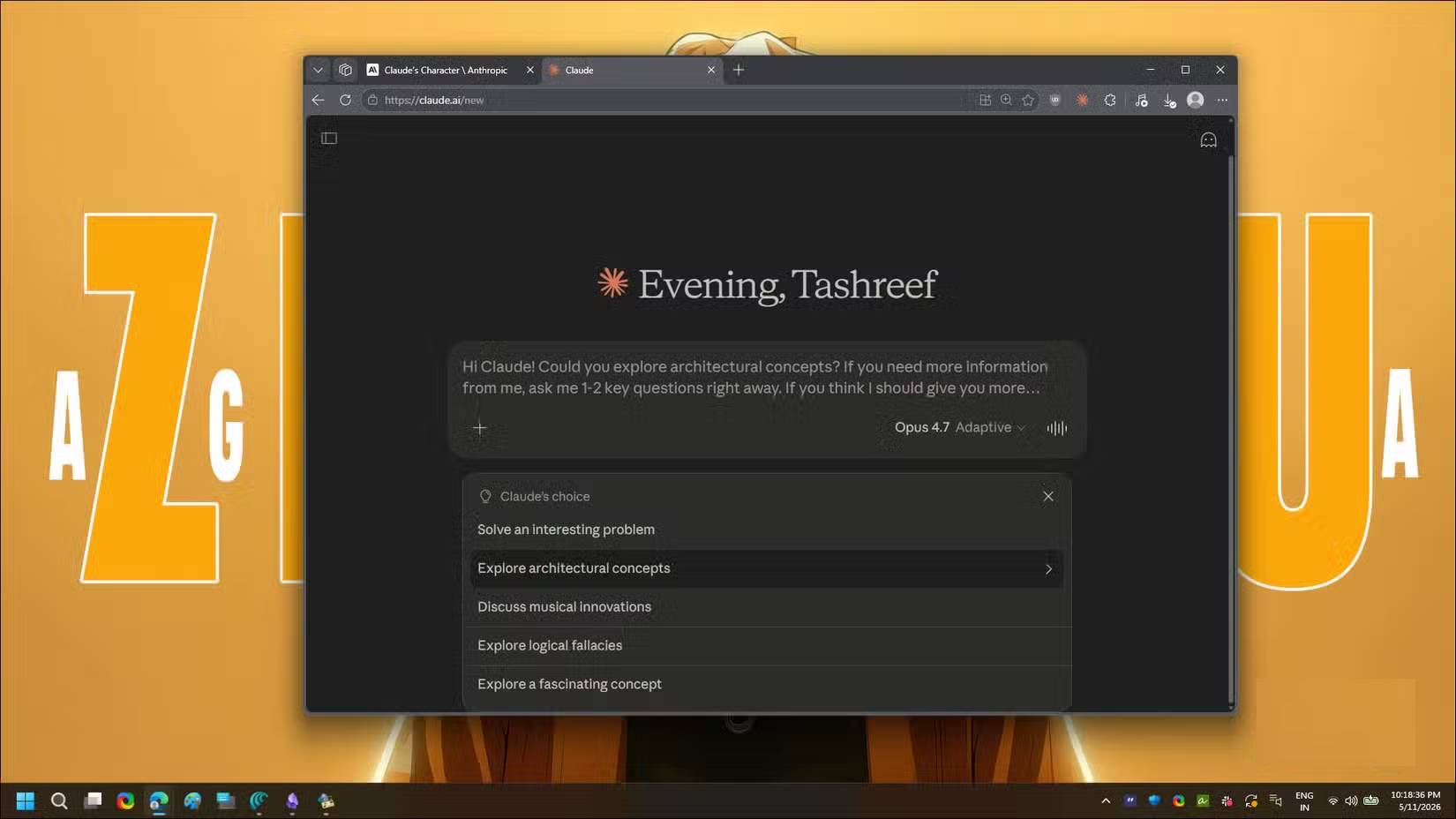 Menu drop-down lựa chọn của Claude mở trong trình duyệt web