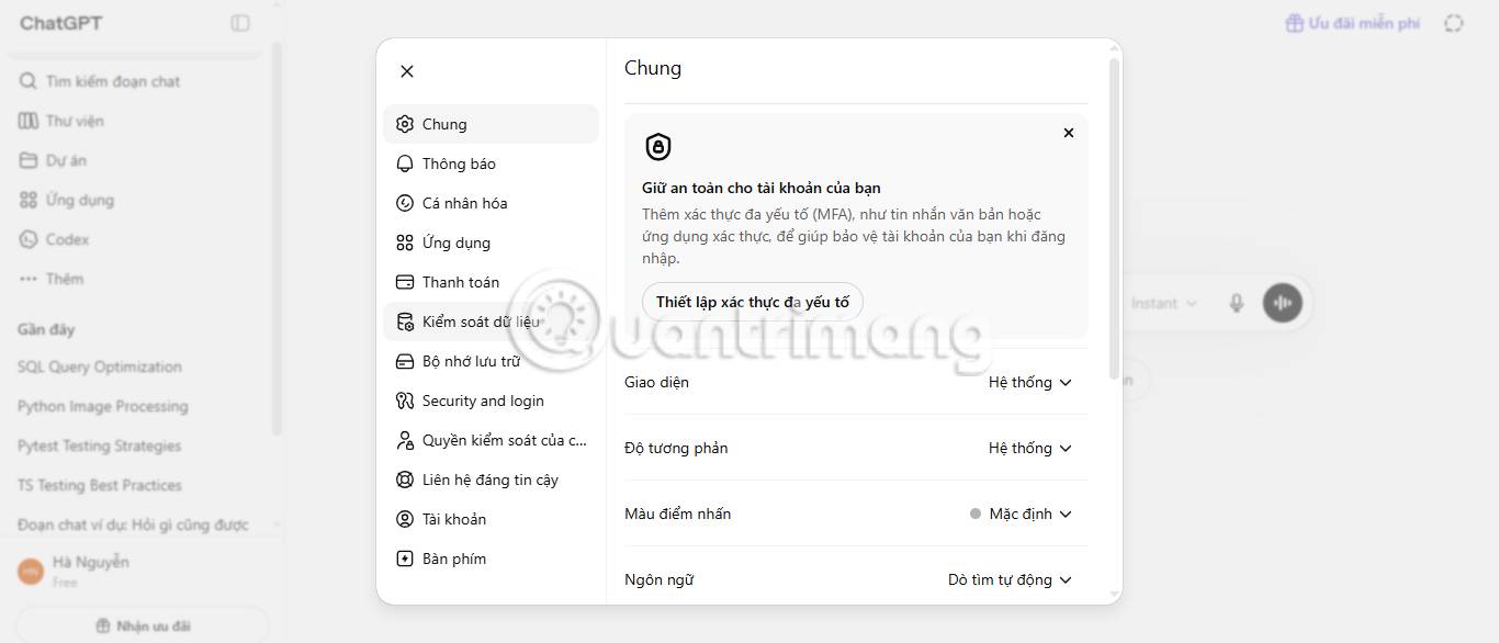 Vào phần Kiểm soát dữ liệu