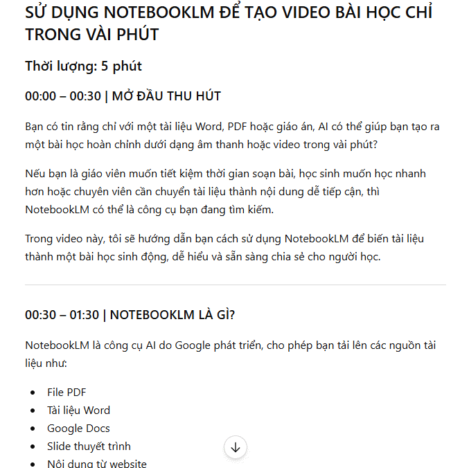 Prompt số 2. Công cụ viết kịch bản video