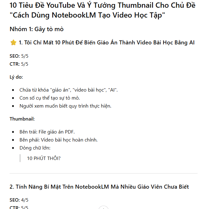 Prompt số 3. Công cụ tạo tiêu đề và ý tưởng ảnh thumbnail