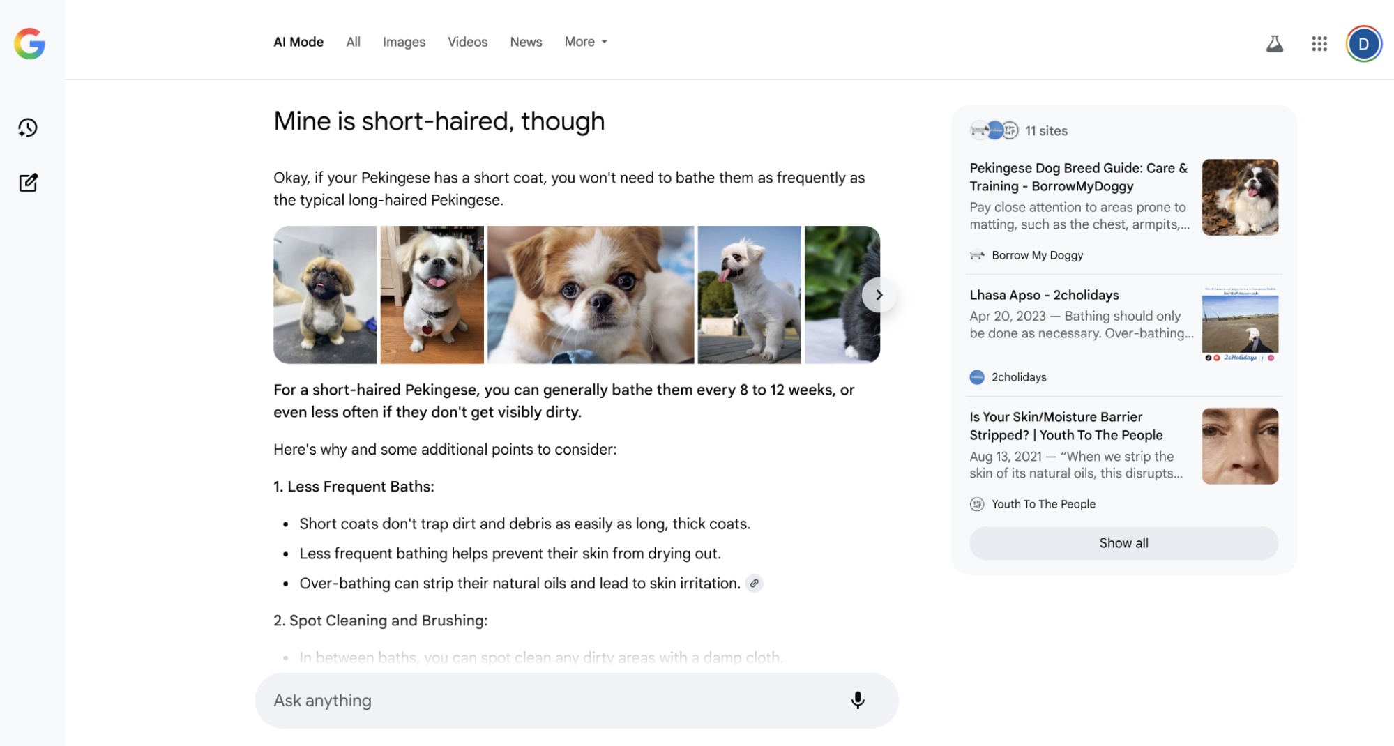 Kết quả của câu hỏi tiếp theo trong AI Mode trên Google Search