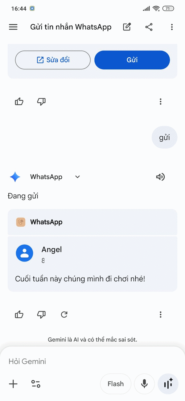 Gửi tin nhắn WhatsApp trên Gemini